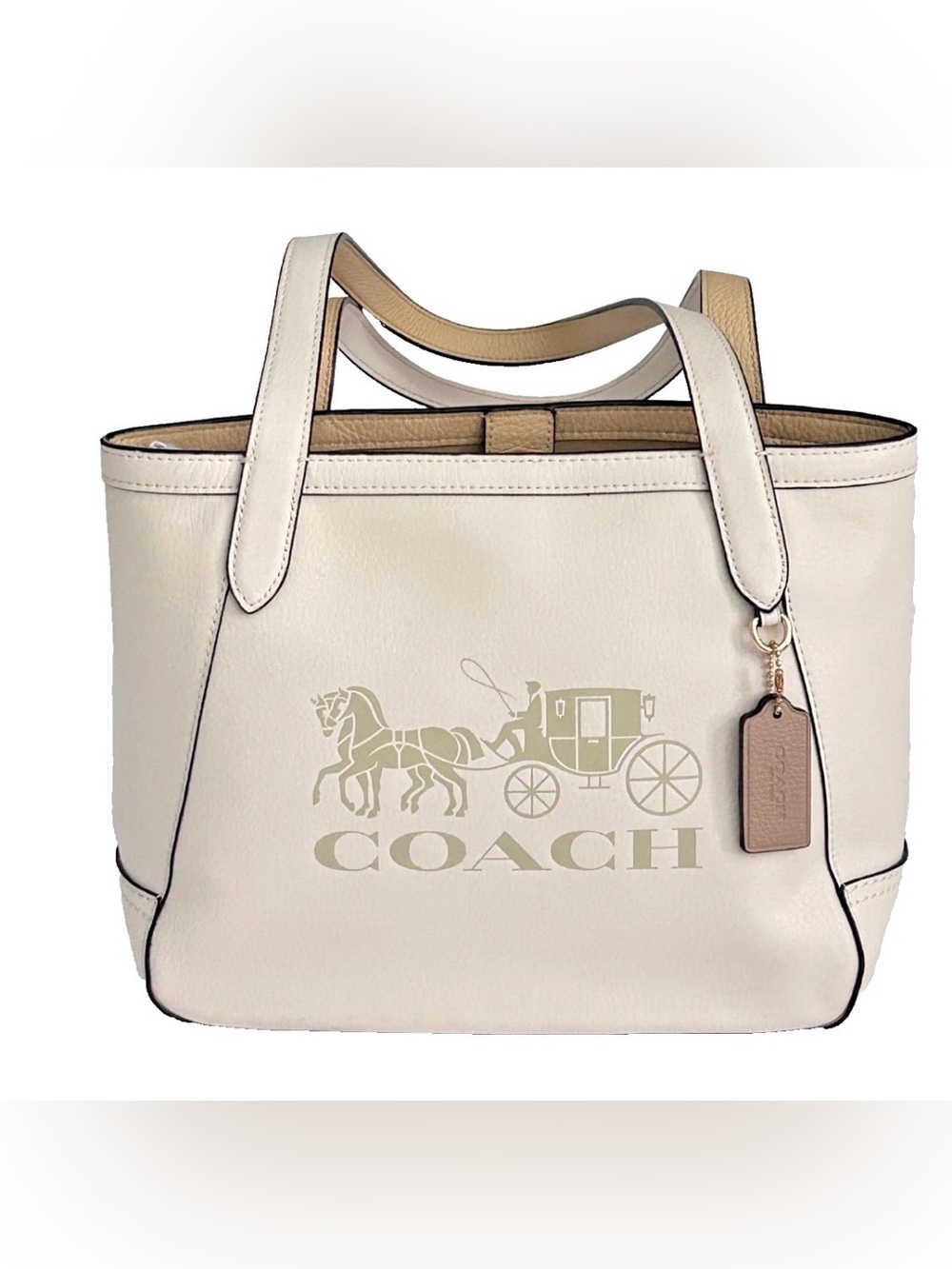 Coach Horse and Carriage Medium Leather Tote - Chalk/Vanilla Cream